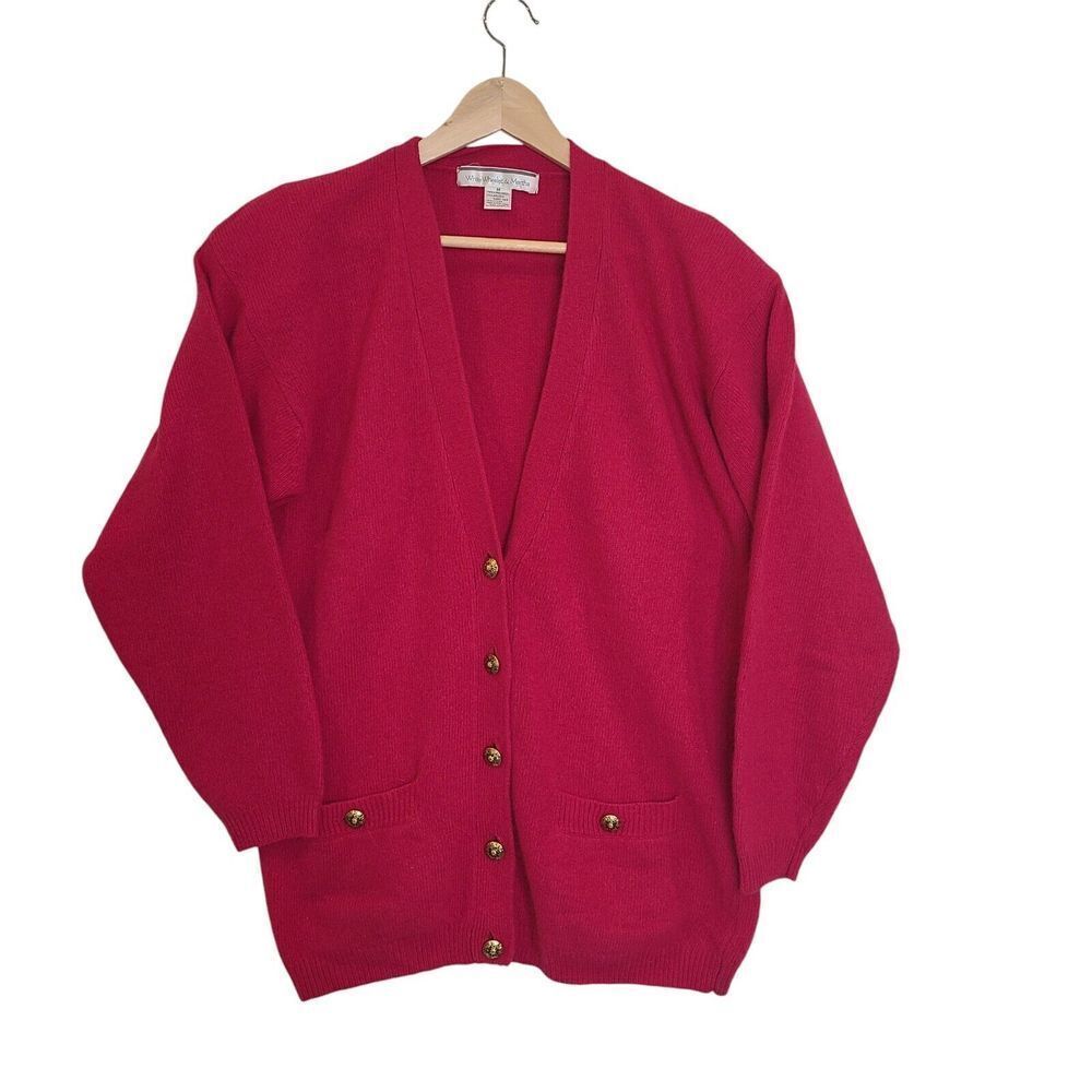 VTG White Wheeler Martha Cardigan Sweater Womens M‎ Dark Pink Angora Wool Blend